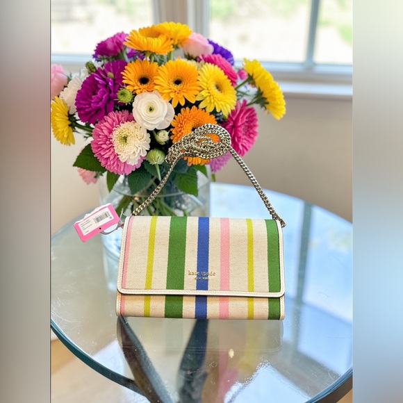 Kate Spade NWT Multicolor Stripe Fabric and Leather Shoulder Bag - Picture 3 of 10